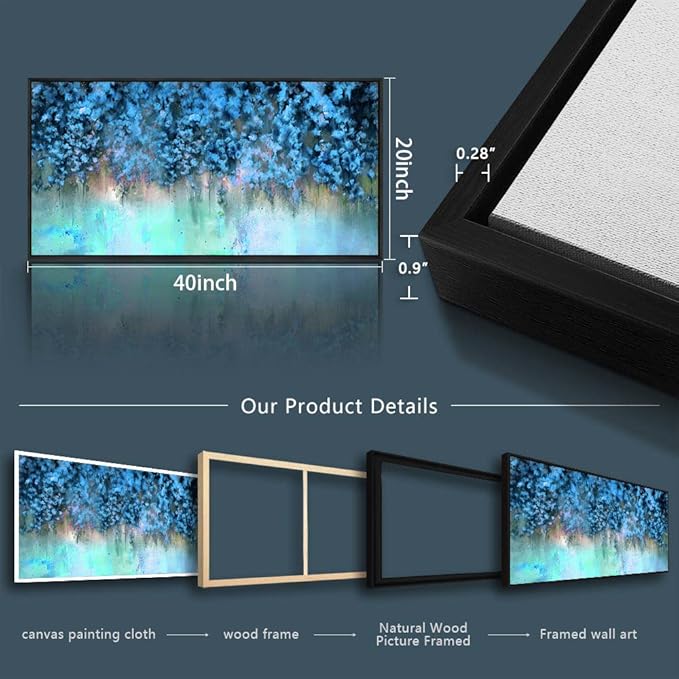 Framed Abstract Canvas Wall Decor For Living Room Wall Decorations For Bedroom Modern Office Wall Decorations Blue Fashion Pictures Artwork Bathroom Canvas Art Prints Kitchen Home Decor 20" X 40"