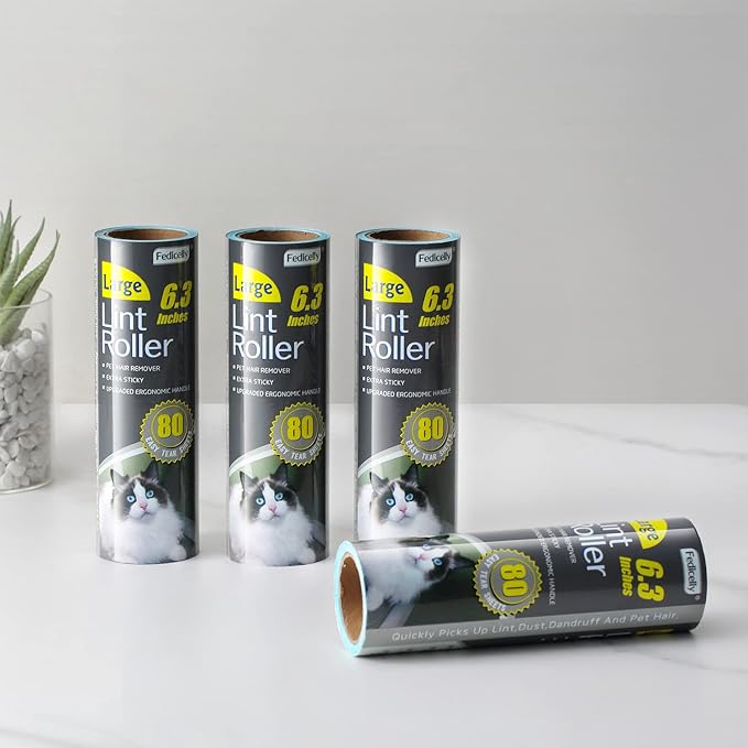 Fedicelly Large Lint Rollers Pet Hair Extra Sticky Refills,Mega Value Set 6.3 inches Wider with 320 Sheets for Cat and Dog Hair Removal,80 Sheets Per Roller