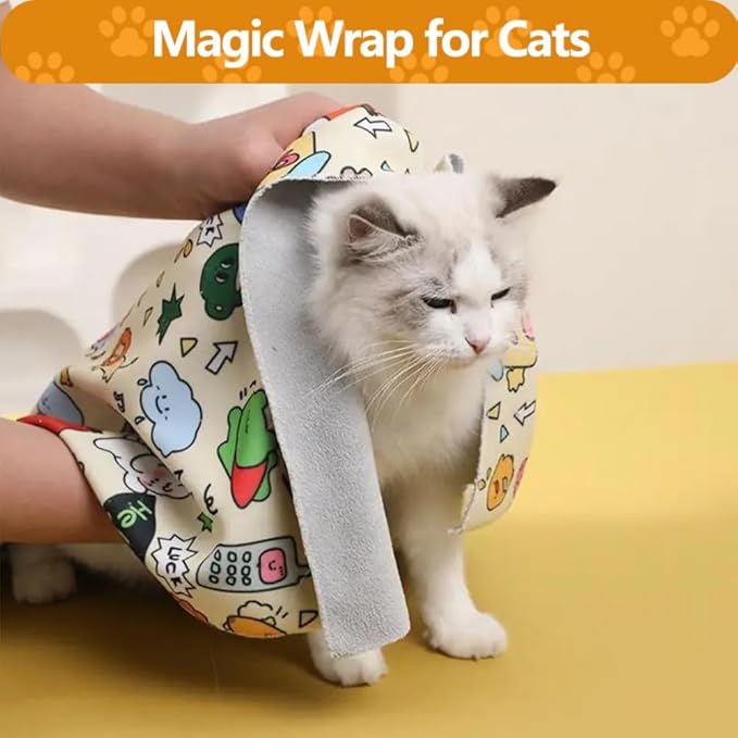 Magic Cat Wrap for Cutting Nails & Grooming, Self Adherent Fabric Wrap for Cats, Multi Functional Pet Grooming Towel Blanket, Wrap Snug and Groom for Cats, 27.6in, Under 22 Ibs