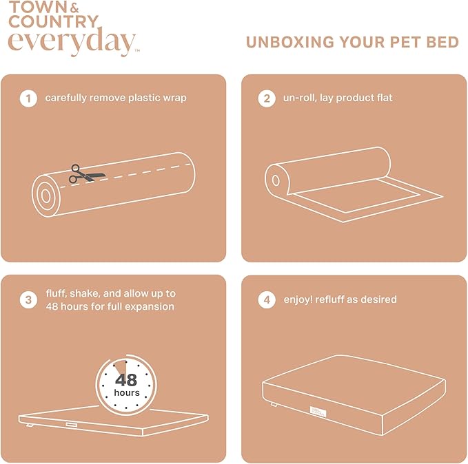 TOWN & COUNTRY EVERYDAY CuddleTown Comfy Solid Bolster Sofa Pet Bed, Supportive & Calming Egg Crate Foam, Non-Slip Bottom, Machine Washable Cover, Beige, Large 35"x25"x8"