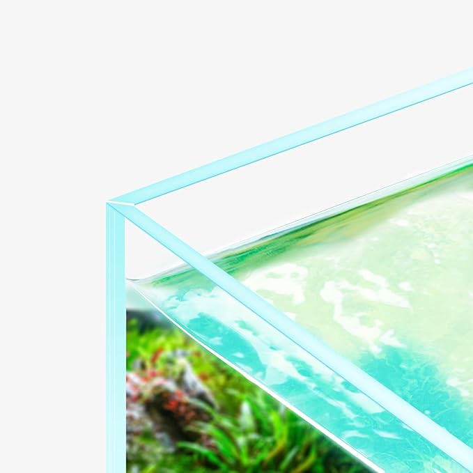 Fzone 9Gal Sharrow Rimless Low Iron Fish Tank Nova Clear Ultra-White 45° Mitered Edges Translucent Glass Anata Series Aquarium w/Black Foam Leveling Mat