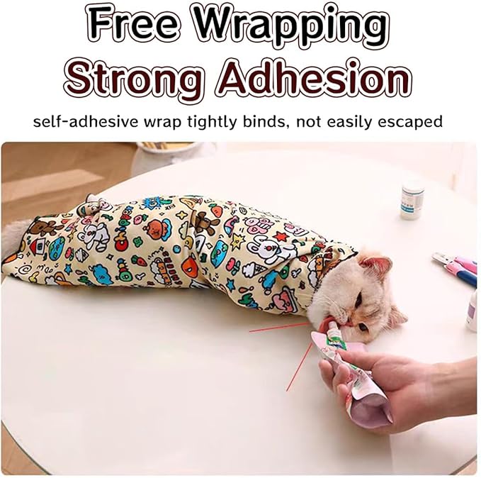 MANON ROSA Cat Grooming Wrap – Self-Adherent Anti-Scratch Swaddle Restraint Bag for Nail Cutting, Medication, Multifunctional Care - Calm Cozy Burrito Papoose Pet Magic Blanket (M (Within 9.9lbs))