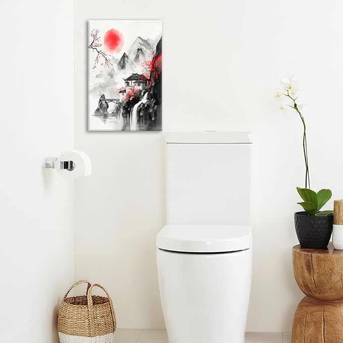 Japanese Wall Art Canvas Asian Nature Wall Decor Prints Framed Painting Mountain Landscape Pictures Gifts Artwork for Bathroom 16"x24"