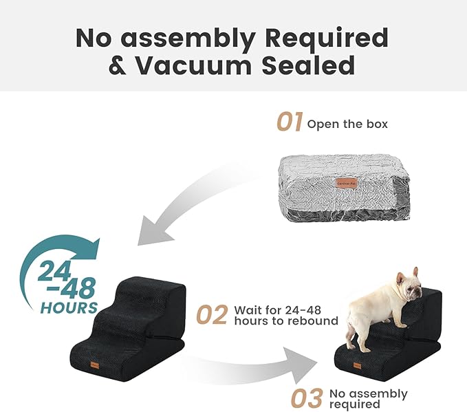 Gardner Pet Dog Stairs for Small Dogs 19.7" H, 4-Step Black Curved Pet Stairs, Dog Steps for High Bed (18-24 in), Couch with Durable Non-Slip Waterproof Fabric Cover and CertiPUR-US Certified Foam