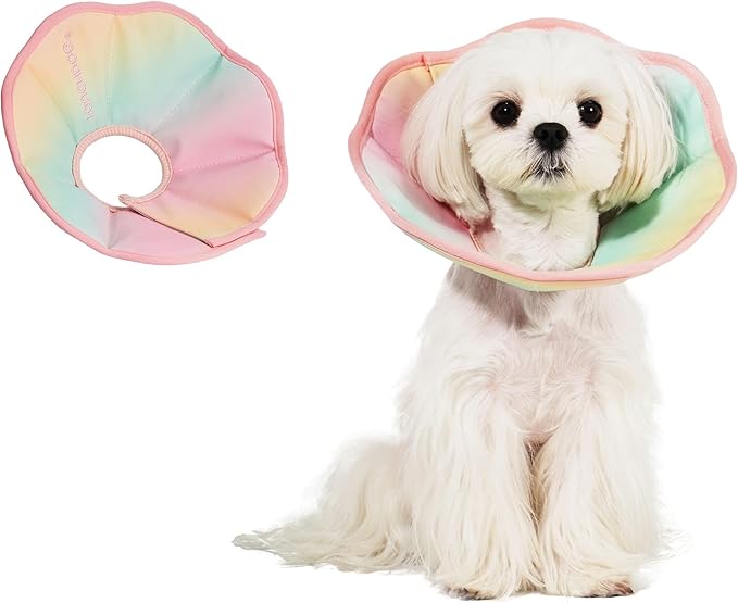 Touchdog Foldable Dog Cone Collar for Cats & Dogs - Adjustable Soft Recovery Collar with Waterproof PU Coating, Lightweight Design, 24.5cm/9.6in Wide Barrier (Pink Gradient Color, L)