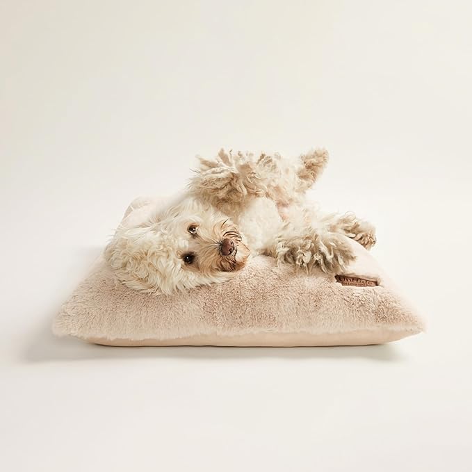 UnHide Floof Pet Pillow - Extra Soft Dog Bed Pillow- Removable Faux Fur Cover - Machine Washable - Helps Ease Pet Anxiety & Provides The Perfect Sleep, 36 x 42 x 5, Large - Beige