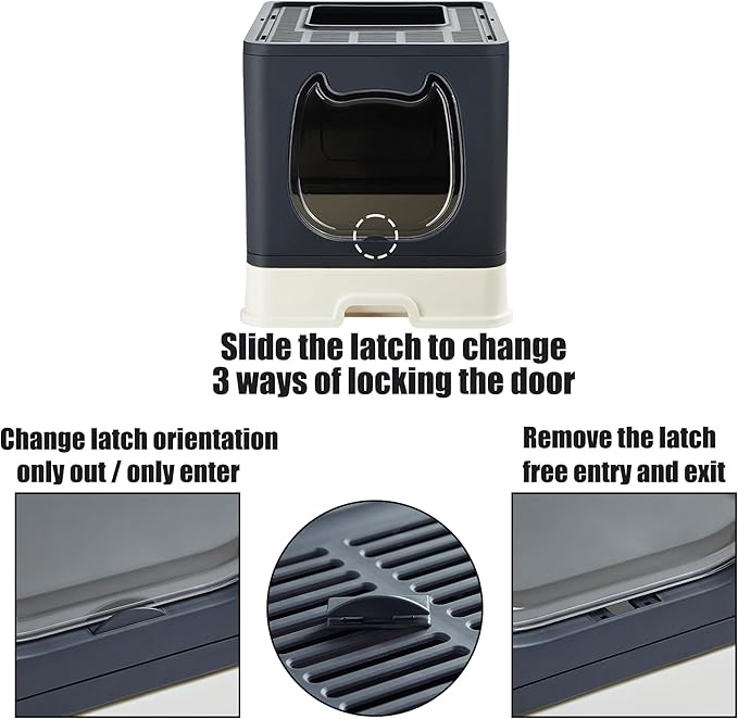 Gefryco Litter Box with Lid for Small to Medium Cats, Enclosed Cat Litter Box with Cover,High Sided Top Entry Cat Box with Brush and Scoop, Cute Kitty Litter Pan with Drawer for Growing Kitten(Black)