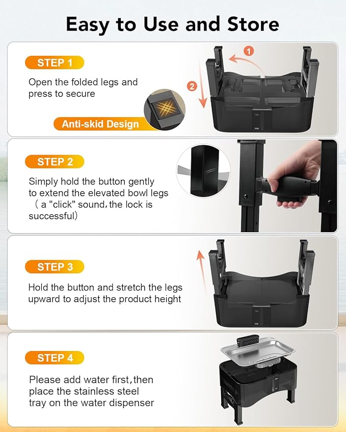 UPSKY 2.25Gal Elevated Dog Water Fountain, 4 Heights Adjustable Pet Fountain for All Dog Sizes, 304 Stainless Steel Tray Indoor Cat Drinking Dispenser with Ultra-Quiet Pump & 2 Replacement Filters