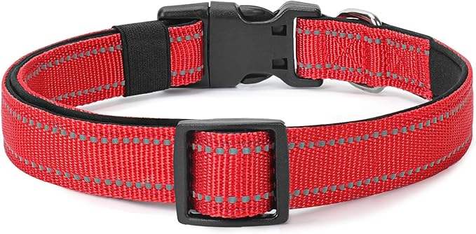 Reflective Dog Collar Padded with Soft Neoprene Breathable Quick Release Basic Dog Collars for Puppy Small Dogs Red Girl Boy