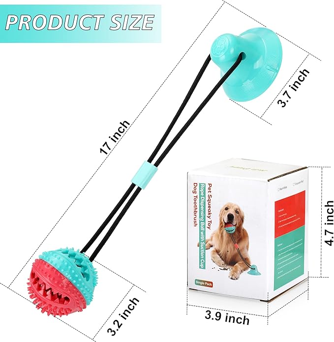 Interactive Dog Toys Tug of War, Mentally Stimulating Toys for Dogs, Puppy Teething Toys for Boredom to Keep Them Busy, Dog Puzzle Treat Food Dispensing Ball Toy for Small Medium Dog on Smooth Floor
