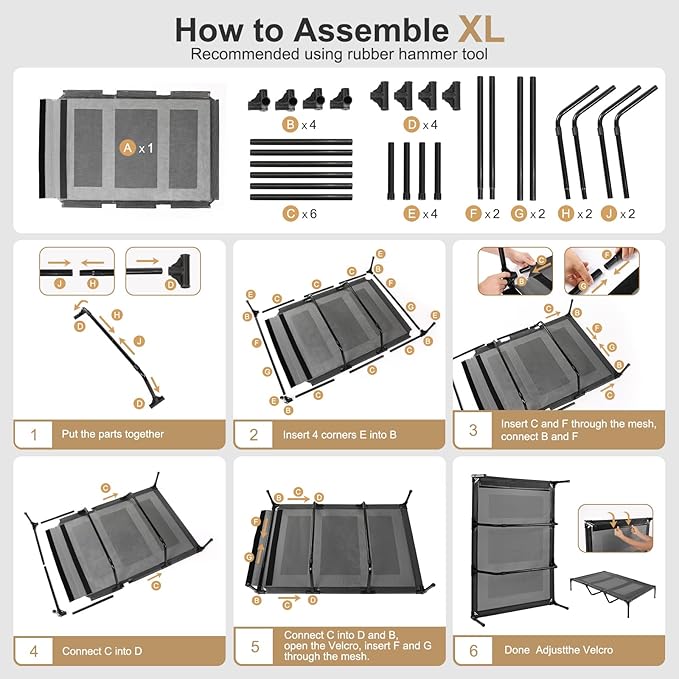 petizer 48" Elevated Dog Bed for Extra Large Dogs, Outdoor Dog Cot Waterproof, XXL Dog Bed with Supporting Bars - Up to 200 LBs, Washable Breathable Raised Cooling Pet Bed, Indestructible, X-Large