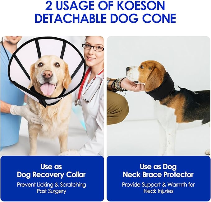 KOESON Dog Cone Collar, Soft Cones for Large Dogs, Professional Large Dog Surgery Recovery Cone with Adjustable Hook & Loop, Comfortable Pet Elizabethan Collars to Stop Licking, Black L