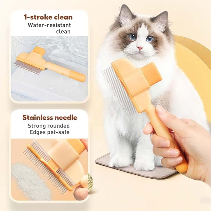 Zen Brush for Cats, Zenbrush Cat Comb, Self Cleaning Pet Comb Grooming Brush, Catdogcomb Pet Grooming for Massaging and Cleaning Shedding Hair (2Green)