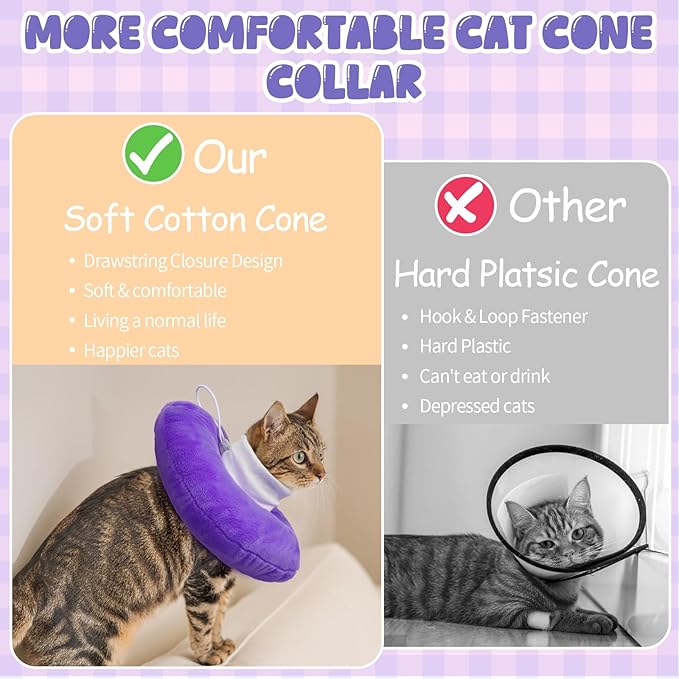 BRKURLEG Cat Recovery Collar Soft Cat Cones Pet Neck Protector Adjustable Kitten Cones to Stop Licking After Surgery Pet Elizabethan Collar for Cats Kittens, Purple, S