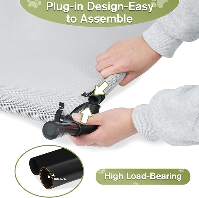 XL Elevated Dog Bed, Extra Large Cooling Raised Dogs Cot, Outdoor Lifted Ped Cots, Stable Pet Hammock with Non-Slip Feet, Off Ground, Washable Teslin Mesh, Grey