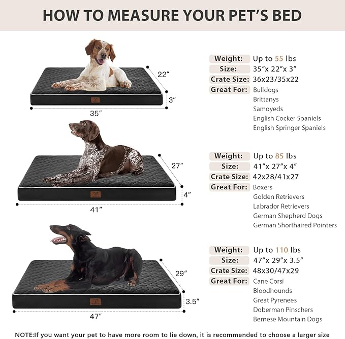 WNPETHOME Orthopedic XL Dog Bed for Crate, Waterproof Extra Large Dogs Bed with Removable Washable Cover, Multi-Needle Quilting Dogs Crate Bed