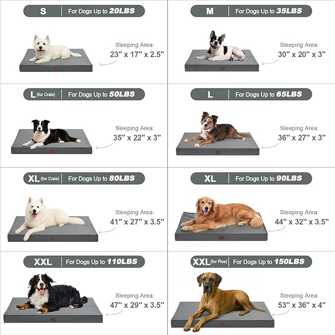 Outdoor Extra Large Dog Crate Bed, Big Waterproof Dog Bed for Large Dogs, Orthopedic Egg Foam Pet Bed Mat with Removable Cooling Cover, Grey