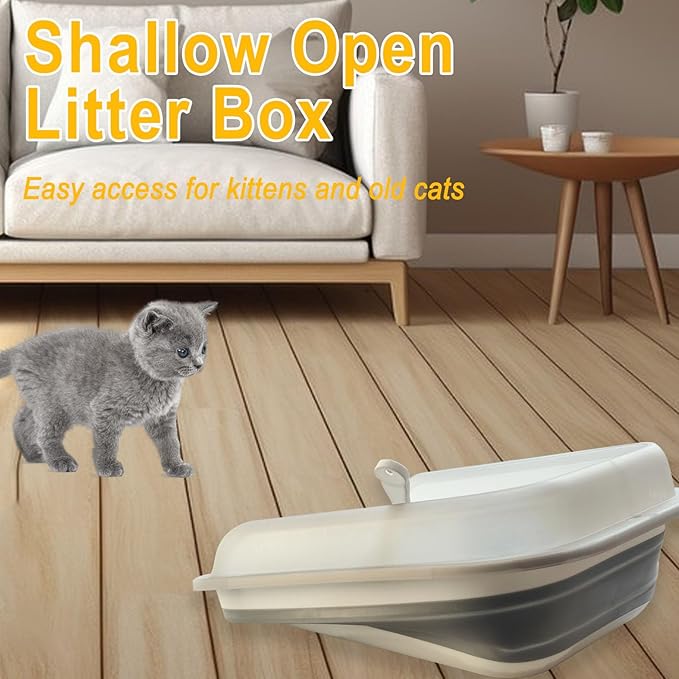Open Cat Litter Box with High Side, Anti-Splashing Kitty Litter Pan Collapsible Travel Litter Potty Pan Scoop Leak-Proof Pedal Cat Toilet No Smell Easy Clean (M Blue High Side)