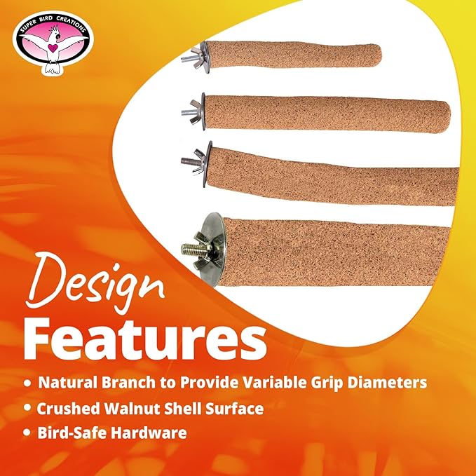 Super Bird Creations SB1153 Sure-Grip Grooming Perch Large, Medium/Large Bird Size - Enriches Beak and Foot Health - Ideal for Parrots Parakeets Quakers -Large Bird Size, 1 1/4" diam x 12" (Large)