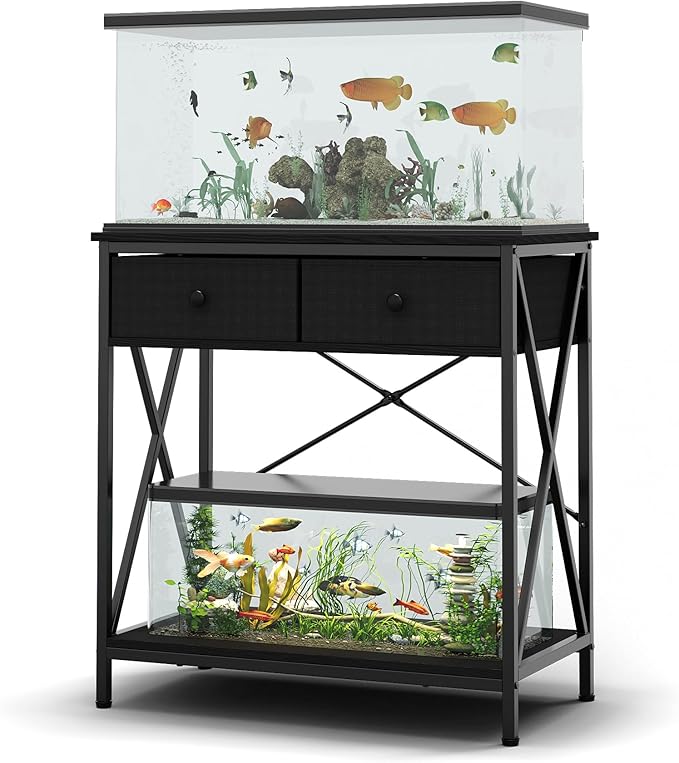 Fish Tank Stand 29 Gallon: Sturdy Aquarium Stand with Accessories Storage - Metal Fish Tank Table for 20-29 Gallon Reptile Breeder Turtle Terrarium - 30.7"x16.5" Weight Capacity 330 lbs
