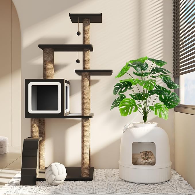 Lifewit 2 Pack Litter Box Cat with Faux Plant & Scoop, Hidden Enclosure Litter Tray with Odor Control & Carbon Filter in Living Room, Bedroom, Corner, White