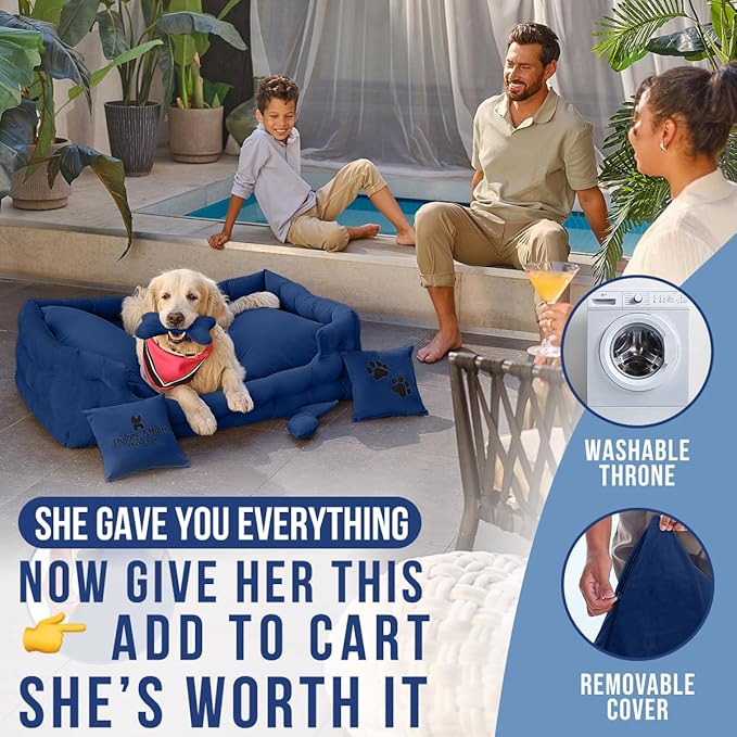 Luxury Dog Bed Chesterfield – Handcrafted Velvet Throne for Dogs | Joint Support, Calming & Temp-Regulating Comfort | Durable 5+ Years, Anti-Claw, Washable 100+ Times – XL, Blue