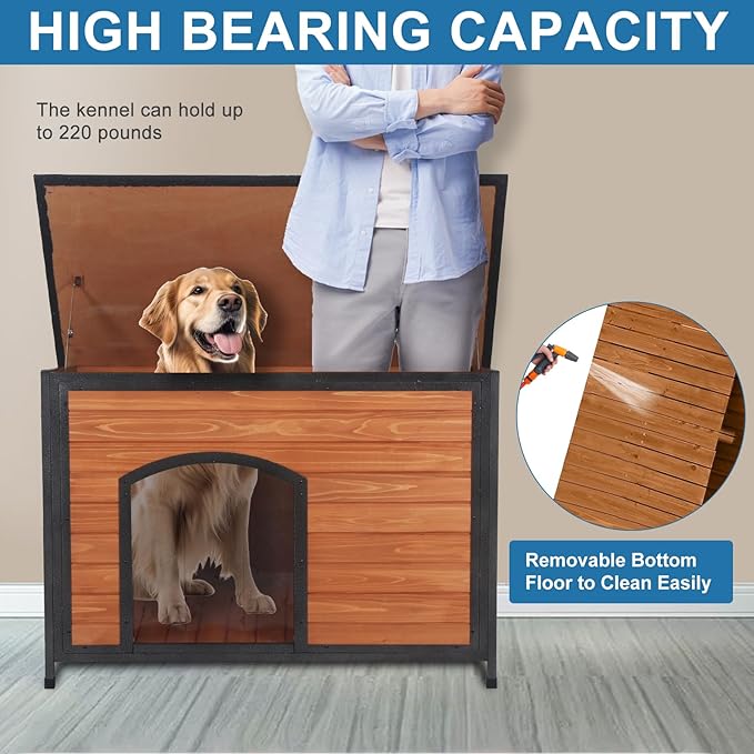 Dog House Outdoor Insulated 43.3" L Large Dog Kennel 6 Sides All-Round Foam Winter Weatherproof for Small Medium Large Dogs with Strong Metal Chew Proof Frame