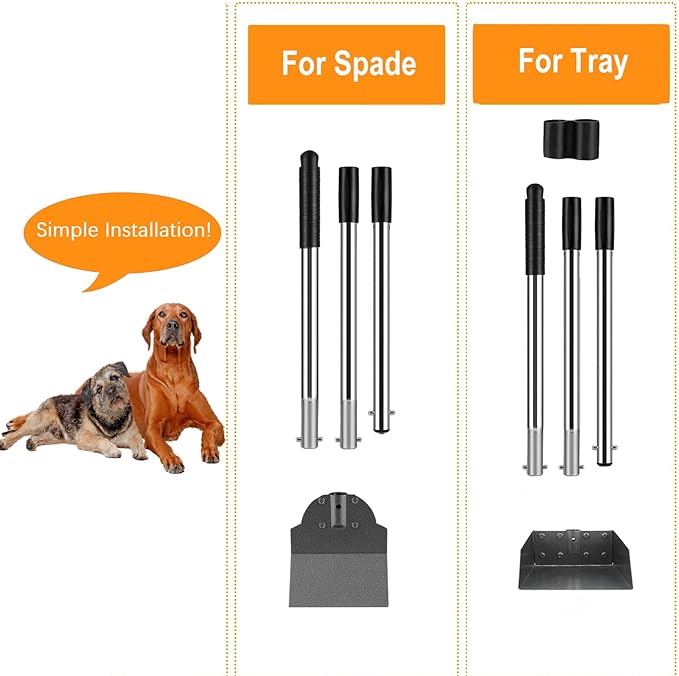 Pooper Scooper, Metal Aluminum Tray and Spade Poop Scoop Set with Adjustable Stainless Steel Long Handle, Pet Waste Removal Heavy Duty Poop Scooper (Small Tray&Spade)