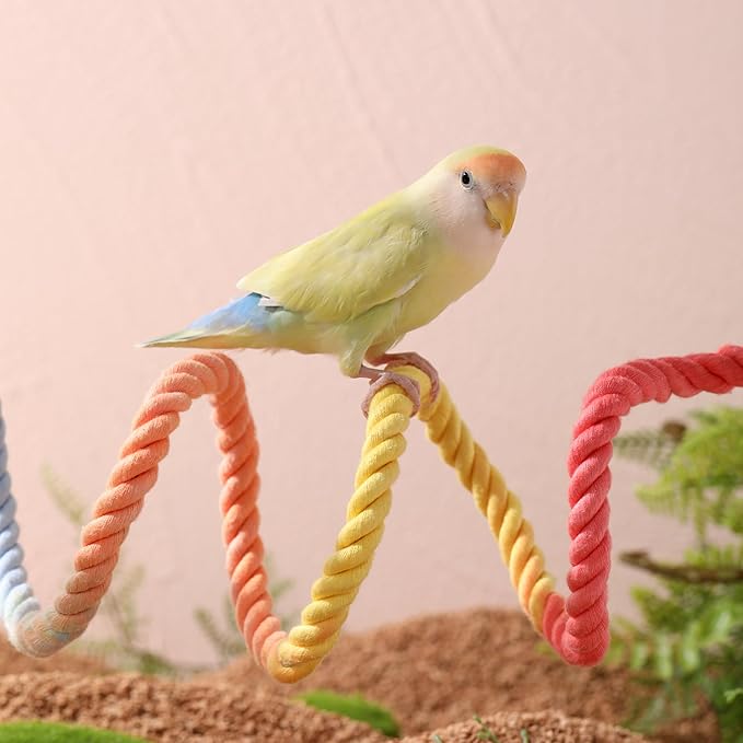 Multi-Color Rope Bird Perch Toys for Parrot Cage Stand, Climbing Swing Accessories for Cockatiel, Parakeets, Budgies, Lovebirds, Conures, Finches - 15.7 inch