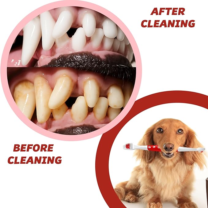 Pet Toothbrush for Dogs, Cats with Soft Bristles - Easy Teeth Cleaning & Dental Care, Non Slip Dual Head Dog Toothbrush