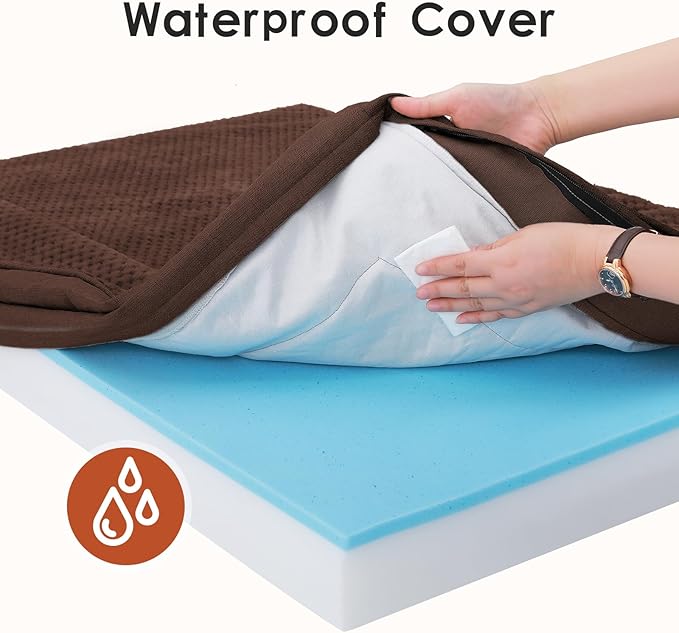 Orthopedic Dog Bed Medium Size Dog, 3 Inch Memory Foam Pet Bed for Small and Medium Dogs, Washable Removable Cover, Nonskid Bottom, Waterproof, 30x20 Inches S Brown Grey