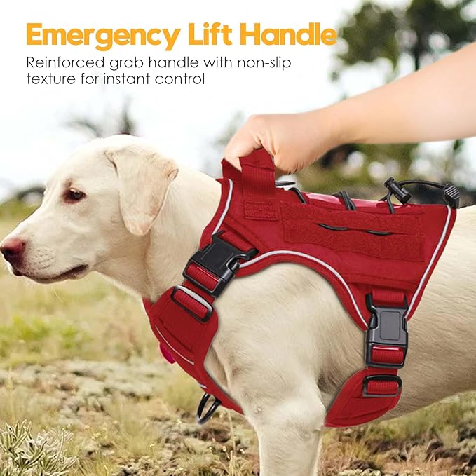 Heavy-Duty Tactical Dog Harness for Large Dogs, No Pull Adjustable Reflective Pet Vest with Molle System, K9 Military-Grade Control for Service Training, Outdoor & 10+ Breeds, Red, Small