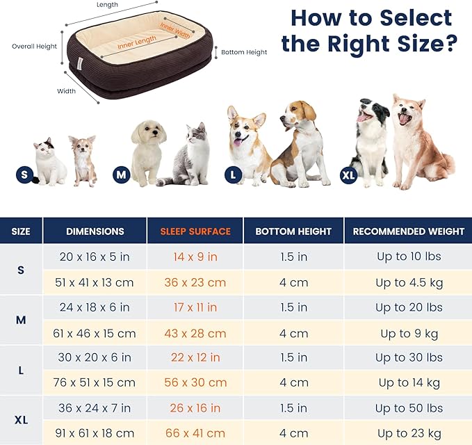 Orthopedic Dog Bed for Medium Size Dog Washable Cover, Egg Crate Foam Cat Bed for Senior Cat,Oval Kennel Bed, Pet Couch Bed with Four Sided Bolster, Removable Washable Cover Non-Slip Bottom, Brown