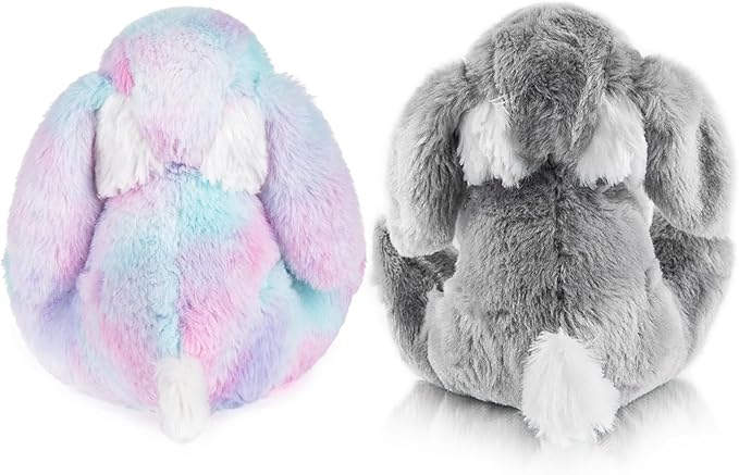 My OLi Bunny Stuffed Animal Pack of 2 Plush Rabbit 7in Stuffed Bunny with Floppy Ear Bedtime Friend Soft Toy Gifts for Girls Boys Kids, Gray & Rainbow
