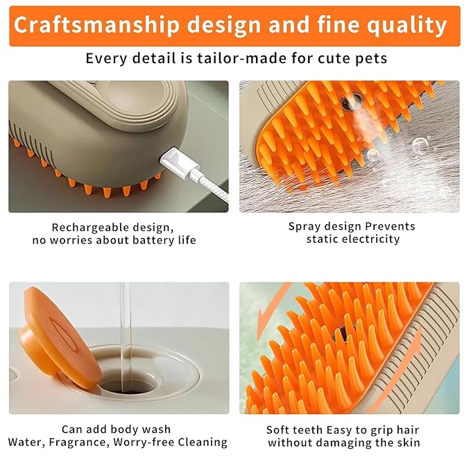 Cat Hair Steam Brush for Shedding,Cloud Care Cat Brush, 2024 Best Cat Steam Brush, Pet Steam Brush, 3-in-1 Self-Cleaning Cat Brush with 360° Rotating Arm, Detachable Silicone Bristle Head (White)