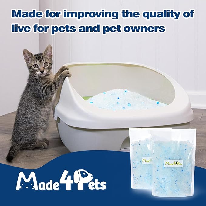 Made4Pets Cat Litter Crystals Kitty Litter Odor Control Crystal Litter Non Clumping No scooping Low Dust, Low Tracking, Lightweight, Dehydrates Waste,– 19.8 lbs (6 x 3.3 lb Packs)