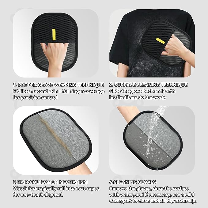 2 Pet Hair Removal Gloves, 2 Flea Combs for Cats and Dog,Reusable Electrostatic Gloves and Long & Short Flea Combs, 4 PCS pet hair removal tools