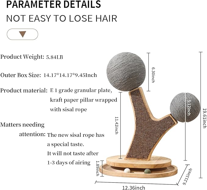 Tree-Shaped Cat Scratching Post with Vertical Cat Scratcher, Interactive Toy Balls, Handmade Cat Furniture with Natural Materials, Cute Kitten Scratch Post, Easy-to-Clean
