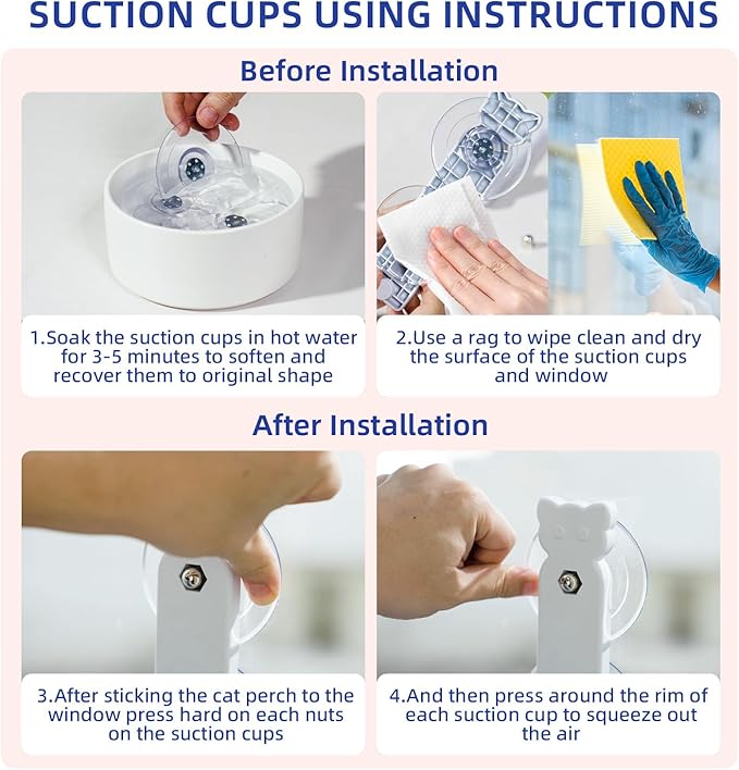 pettycare Cat Window Perch, Cordless Cat Window Hammock Bed with 4 Strong Suction Cups, Foldable Kitten Balcony Seat for Inside Hold Up to 40lbs, Solid Metal Frame and Soft Reversible 2 Fabrics Cover