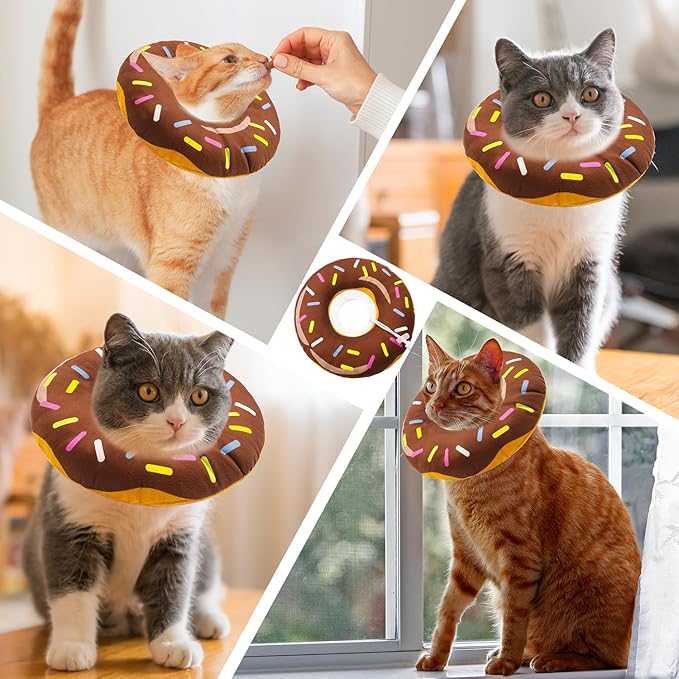 Cat Cone Collar Soft, Adjustable Cat Recovery Collar for Small Medium Large Cats, Cute Donut E Collar After Surgery, Cone for Cats to Stop Licking Kitten Cones (Donut Brown, Medium)