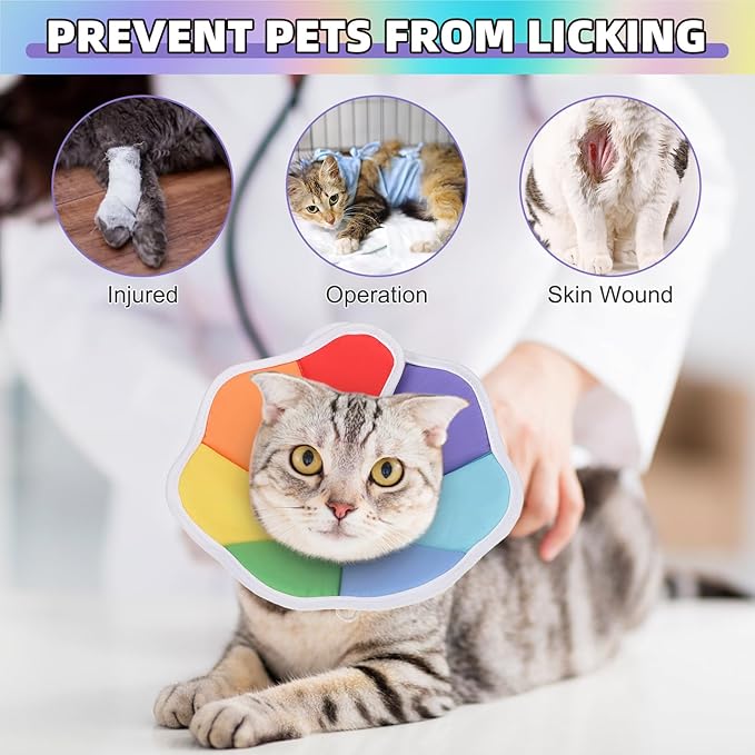 KOOLTAIL Cat Cone Collar, Adjustable Soft Comfortable Cat Recovery Collar to Stop Licking, Foldable Donut Water Resistant Pet Cone for Small Large Cats Kittens After Surgery Flower M
