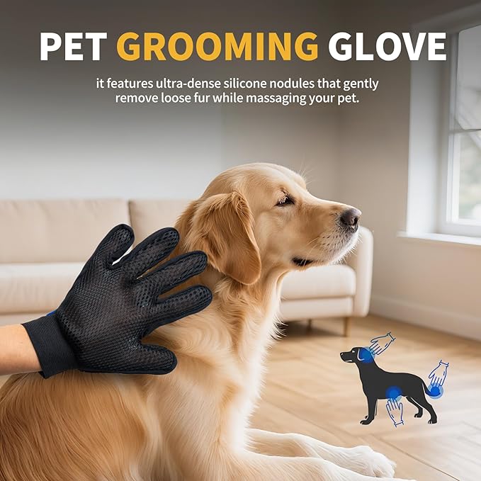 Pet Hair Removal Glove, Cats Dogs Grooming Gloves Pet Hair Removal Tool, 2025 Upgrade Reusable Pet Hair Remover Glove(1 Pet Grooming Glove & 1 Cleaning Glove)