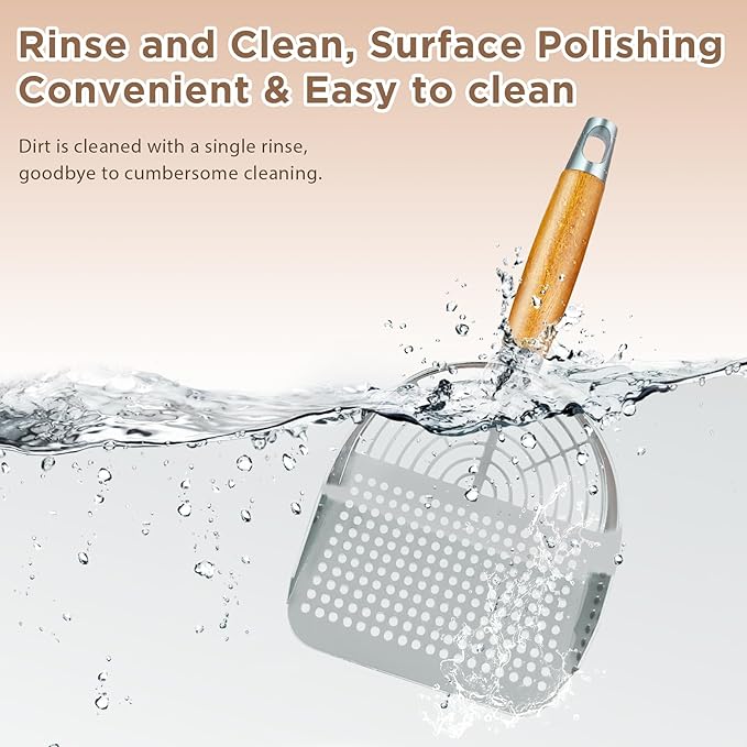 Cat Litter Scoop, Litter Scooper, Metal Cat Litter Scoop, Stainless Steel Cat Litter Scoop, Kitten Pooper Lifter, Kitty Metal Scooper with Holder for Cat Litter Box Round Holes Easy Cleaning