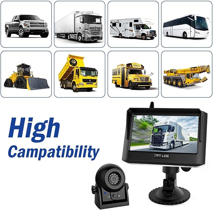 Magnetic Wireless Trailer Backup Camera System, 4.3inch TFT LCD Monitor & IP68 Waterproof Rechargeable Rear View Camera, Easy to use for Trucks/Campers/SUV/Cars(MS-348)