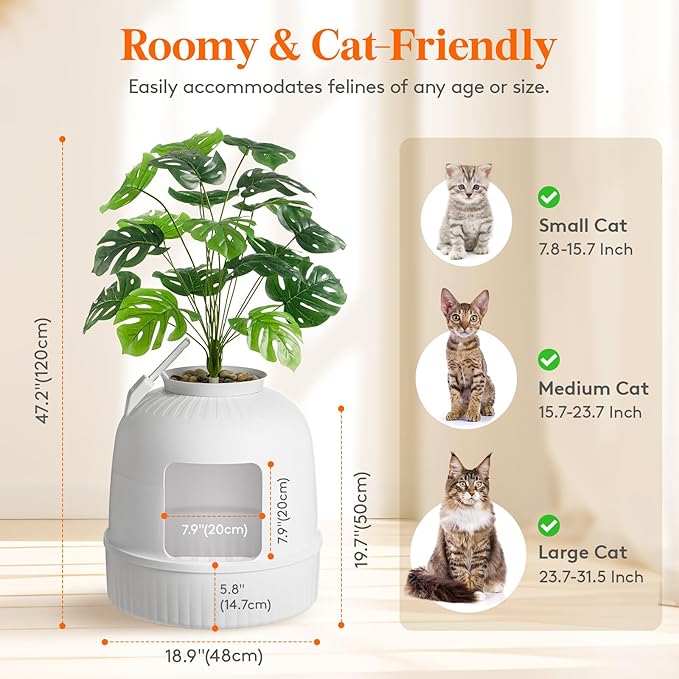 Lifewit 2 Pack Litter Box Cat with Faux Plant & Scoop, Hidden Enclosure Litter Tray with Odor Control & Carbon Filter in Living Room, Bedroom, Corner, White