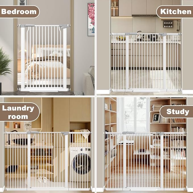 41" Extra Tall Cat Gate for Doorway, 54.8-57.4'' Metal Pet Baby Safe Gate, Extra Wide Pressure Mounted Child Door with Expansion Kit, No Drilling Cat Fence Indoor, No Climb Baby Proof Gate, White