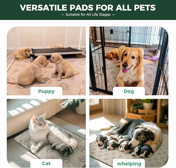 FXW Washable Pee Pads for Dogs, Puppy Pads with Super Absorbent, Specifically Designed for 48inch Cages, 47" × 29" Rectangle, Khaki, 2 Packs