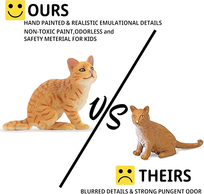 Toymany 8PCS Grey & Orange Cat Figurines Set, Realistic Cat Figures Kitten Toys, Cat Cake Toppers Easter Eggs Birthday Gift for Kids Children