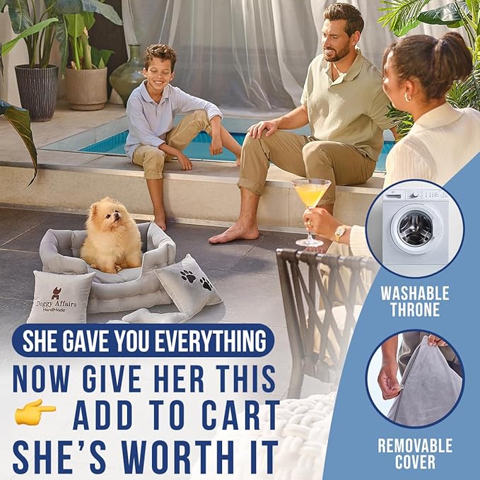 Luxury Dog Bed Chesterfield – Handcrafted Velvet Throne for Dogs | Joint Support, Calming & Temp-Regulating Comfort | Durable 5+ Years, Anti-Claw, Washable 100+ Times – XS, Gray