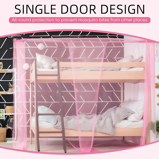 4 Corners Mosquito Net for Mosquiteros para Camas Bed Canopies Netting Bed Drapes Rectangular Mosquito Mesh for Camping Home Outdoor Travel(Pink,L75 X W47 X H59 Inch,Opening)